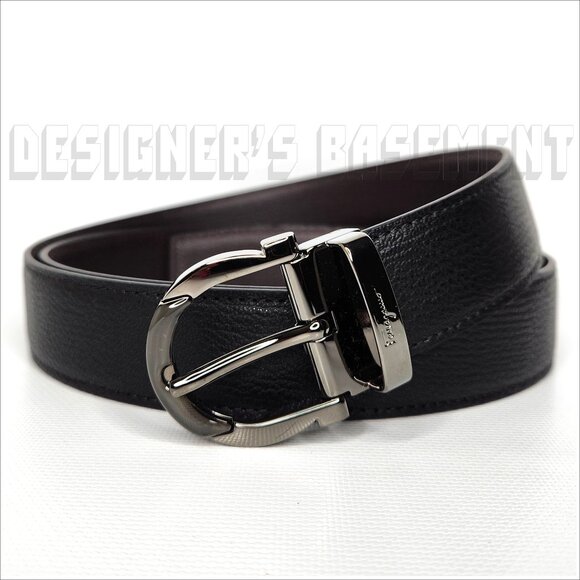 SALVATORE FERRAGAMO reversible Black / Brown 115 leather GANCIO Logo buckle belt - Picture 3 of 4